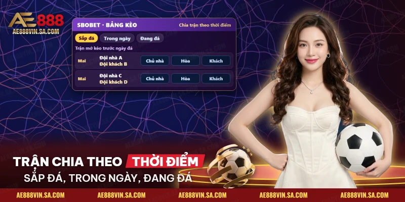 Bảng kèo của sảnh SBOBET chia các trận theo nhóm sắp đá, trong ngày và đang đá