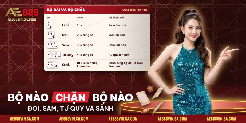 Các bộ đôi, sám, tứ quý, sảnh trong Sâm Lốc và bộ nào chặn được bộ nào