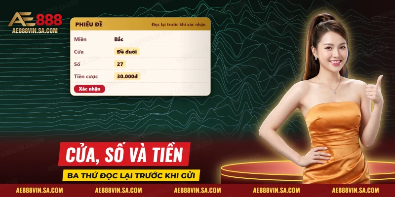 Phiếu đề với cửa đuôi, số hai chữ số và tiền cược để kiểm tra trước khi xác nhận