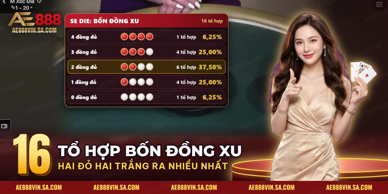 Bảng năm kết quả Se Die ở sảnh DG theo số đồng đỏ trong bốn đồng xu cạnh bàn xóc đĩa live
