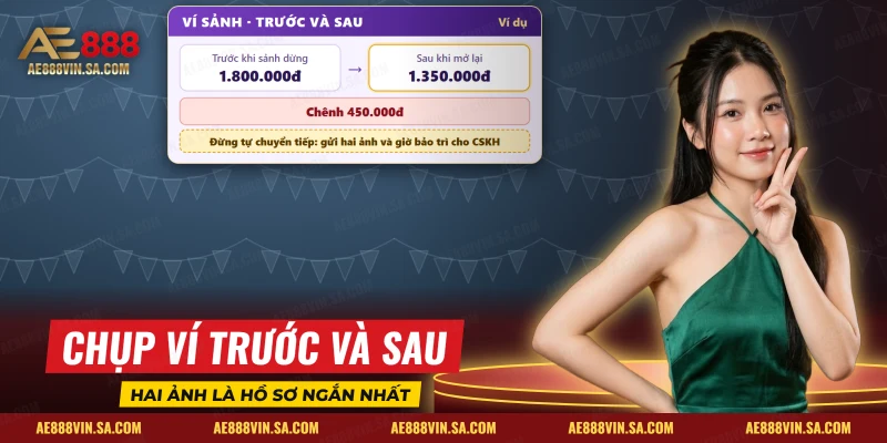 Thẻ so sánh số dư ví sảnh trước và sau khi AE888 bảo trì một sảnh