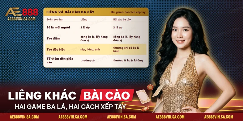 So sánh cách xếp tay bài giữa Liêng và bài cào ba cây