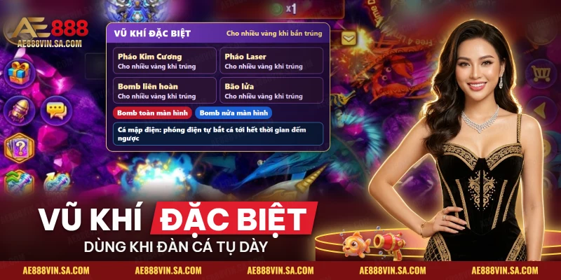 Các vũ khí đặc biệt của Long Vương như pháo laser và bomb liên hoàn trên màn bắn cá