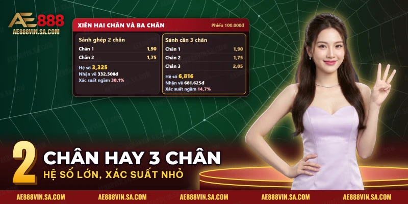 So hệ số phiếu xiên hai chân và ba chân giữa hai sảnh thể thao AE888